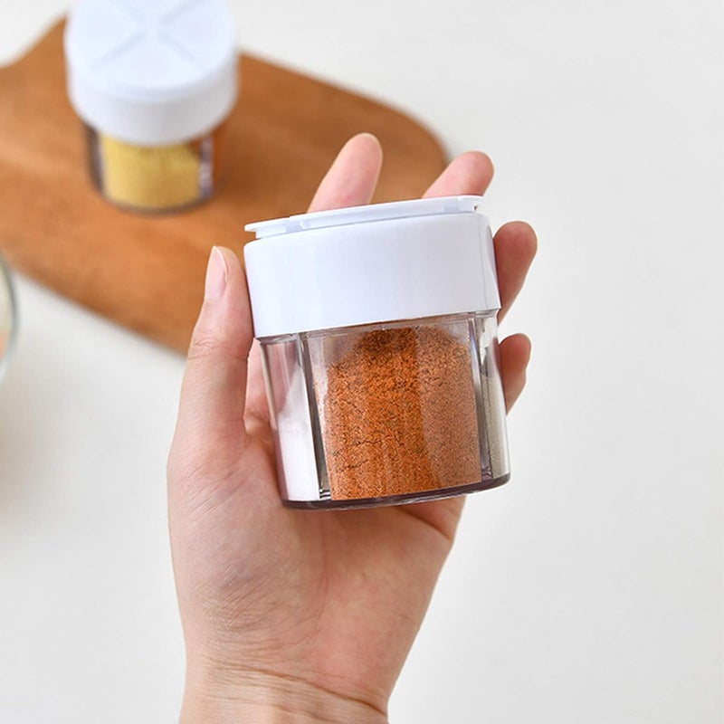 HANZE 4-Pack 4 in 1 Salt and Pepper Shaker Jars Bottles, 4-Grid Flip Lid Spice Jars - Cylindrical Empty Plastic Seasoning Containers with Transparent Body for Travel Camping BBQ Kitchen Cooking (White) - Image 3