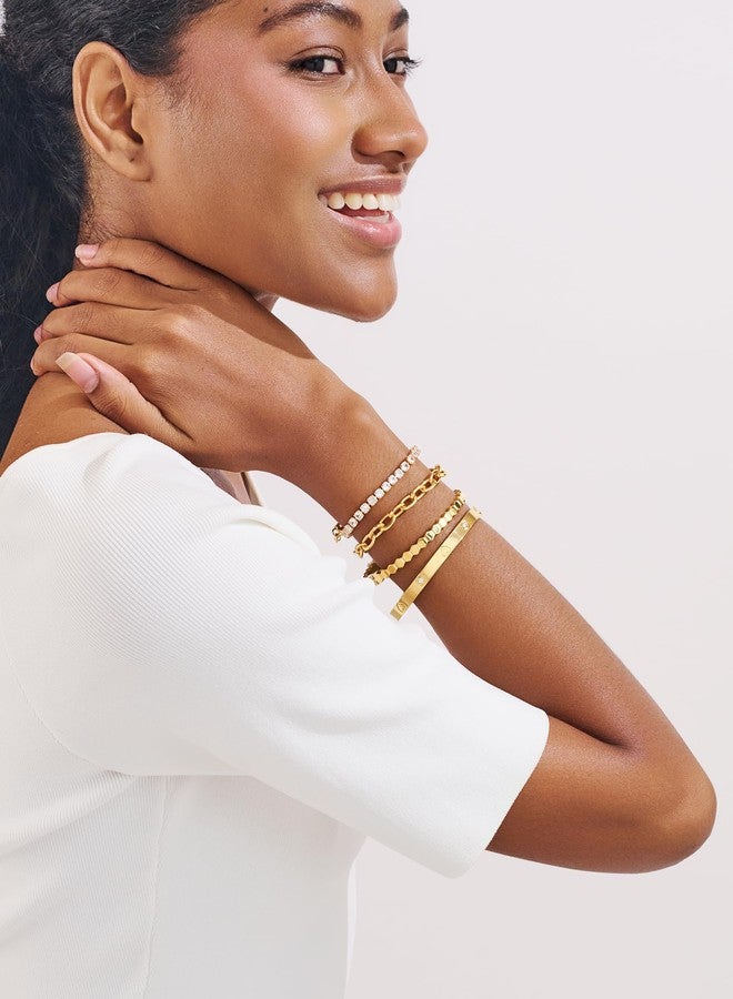WOWORAMA 4Pcs Gold Bracelets Stack for Women Trendy Tennis Bracelet Stackable Crystal Heart Bangles Multi Layered Link Bracelet Set Fashion Jewelry - Image 2