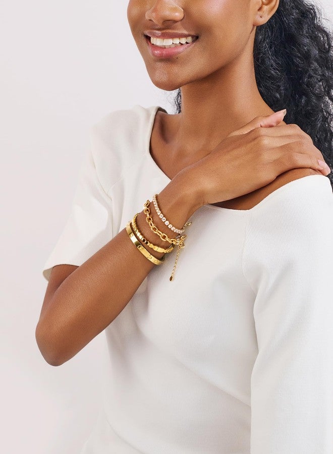 WOWORAMA 4Pcs Gold Bracelets Stack for Women Trendy Tennis Bracelet Stackable Crystal Heart Bangles Multi Layered Link Bracelet Set Fashion Jewelry - Image 4