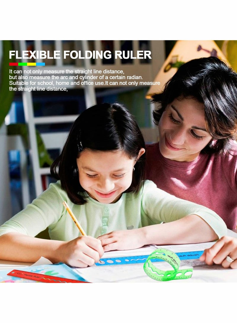 Flexible Ruler Set, 8 Pcs 30cm/12inch Translucent Ruler, 4 Colors Soft Plastic Ruler with Inches and Metric Dual Side Rulers Bendable Ruler