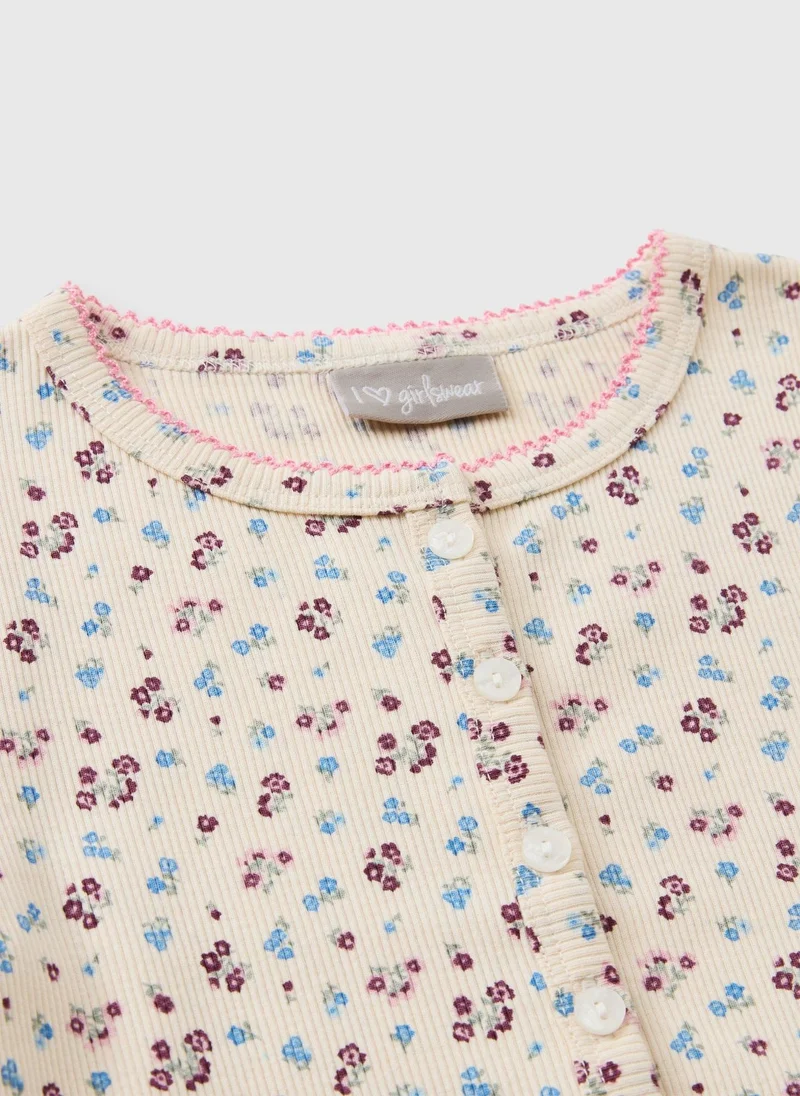 ماتلان Girls Cream Ditsy Print Button Front T-Shirt