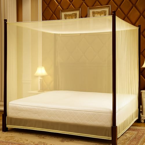 ANS Nylon Mosquito Net for Queen Size Bed (5 x 6.5 ft) | Heavy Quality HDPE Net | Ivory Color | 5 ft Height | Free Airflow | Same Color Border | Durable Long Lasting - Image 1