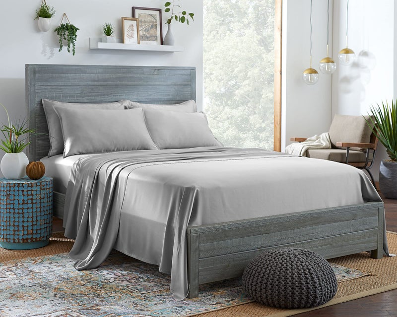 Stylinen 100 Organic Eucalyptus Bed Sheets King Size 4 Piece Set Tencel Lyocell Silky Soft  Smooth Breathable 16 Inch Deep Pockets 1 Fitted 1 Flat 2 Pillowcases King Silver Pearl
