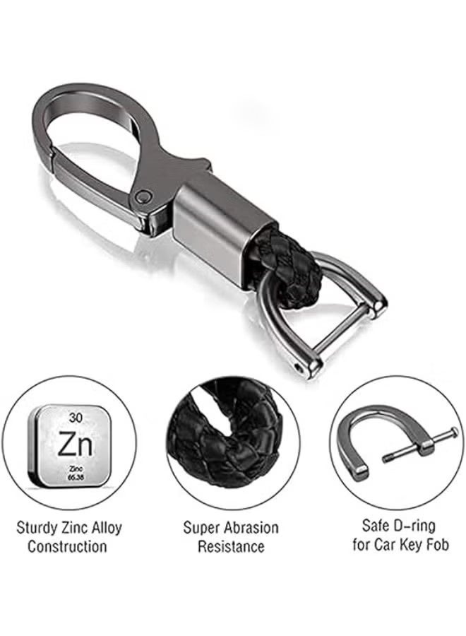سلسلة مفاتيح سيارة، سلسلة مفاتيح عالمية، سلسلة مفاتيح جلدية، معدن متين بحلقة على شكل حرف D، مناسبة للرجال والنساء، تناسب معظم مفاتيح السيارات مع جلد PU منقوش (عبوة من 3 قطع، أسود) - Image 5