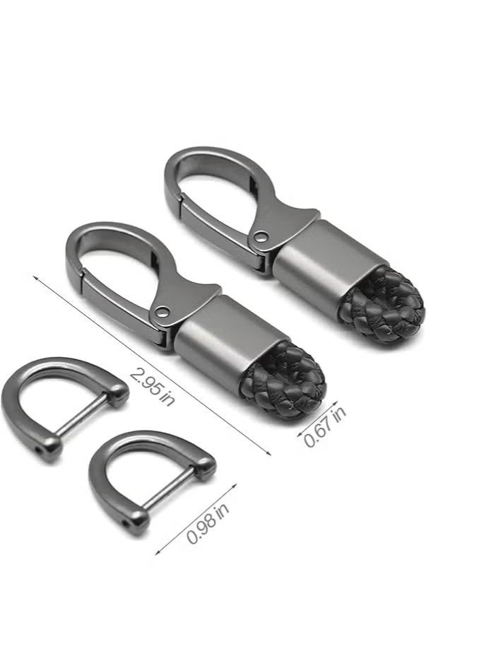 سلسلة مفاتيح سيارة، سلسلة مفاتيح عالمية، سلسلة مفاتيح جلدية، معدن متين بحلقة على شكل حرف D، مناسبة للرجال والنساء، تناسب معظم مفاتيح السيارات مع جلد PU منقوش (عبوة من 3 قطع، أسود) - Image 2