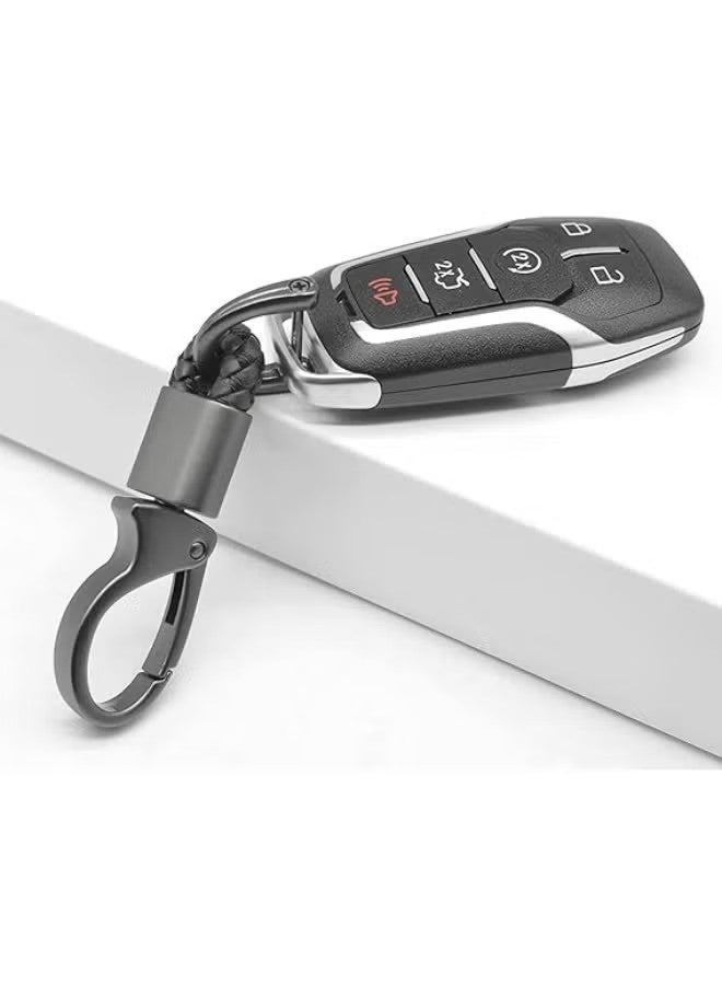 سلسلة مفاتيح سيارة، سلسلة مفاتيح عالمية، سلسلة مفاتيح جلدية، معدن متين بحلقة على شكل حرف D، مناسبة للرجال والنساء، تناسب معظم مفاتيح السيارات مع جلد PU منقوش (عبوة من 3 قطع، أسود) - Image 3