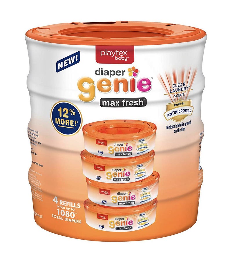 Diaper Genie Bags Refills, Clean Laundry Scent, with Max Odor Lock, 270 Count (21 FT) - 4 Pack