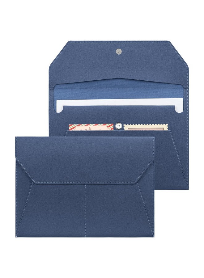 FYY File Folder Pu Leather A4 Document Holder File Organizer Filing Envelope Portfolio Case Tablet Sleeve With Magnetic Snap Closure & Front Pockets For Home School Office Stationery Navy - Image 1