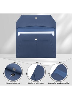 FYY File Folder Pu Leather A4 Document Holder File Organizer Filing Envelope Portfolio Case Tablet Sleeve With Magnetic Snap Closure & Front Pockets For Home School Office Stationery Navy  - Image 3