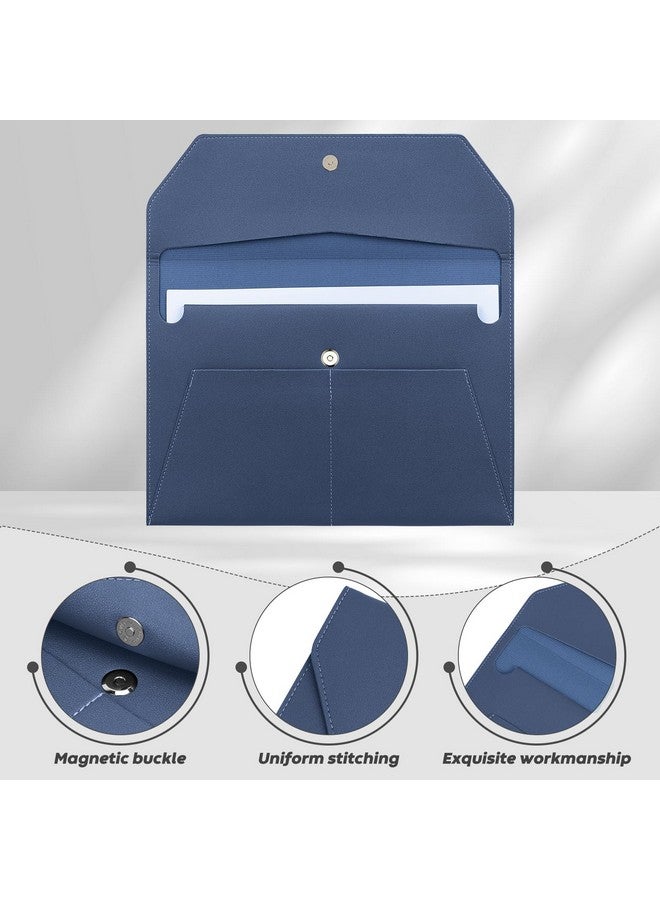 FYY File Folder Pu Leather A4 Document Holder File Organizer Filing Envelope Portfolio Case Tablet Sleeve With Magnetic Snap Closure & Front Pockets For Home School Office Stationery Navy - Image 3