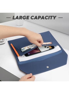 FYY File Folder Pu Leather A4 Document Holder File Organizer Filing Envelope Portfolio Case Tablet Sleeve With Magnetic Snap Closure & Front Pockets For Home School Office Stationery Navy  - Image 4