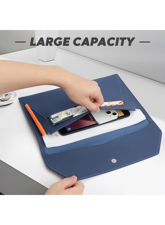 FYY File Folder Pu Leather A4 Document Holder File Organizer Filing Envelope Portfolio Case Tablet Sleeve With Magnetic Snap Closure & Front Pockets For Home School Office Stationery Navy - Image 4