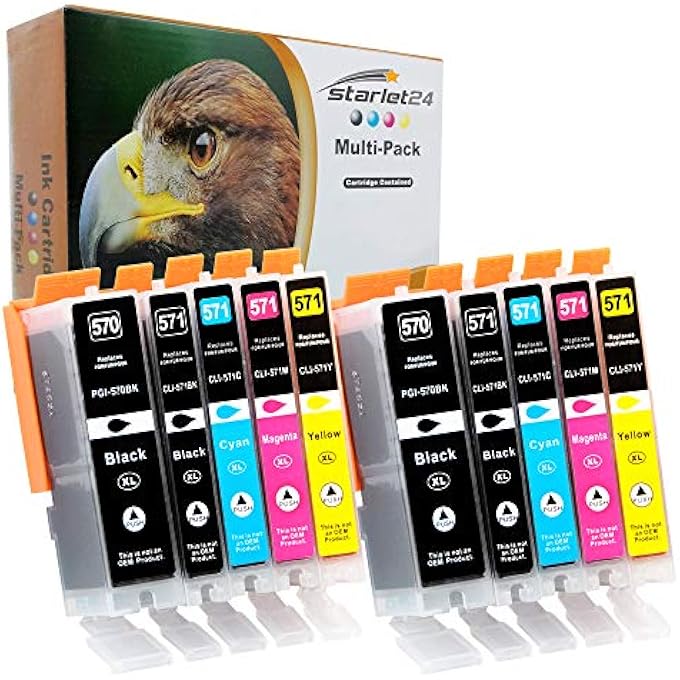 D&C PRINTER CARTRIDGES REPLACES PGI-570 CLI-571 CANON PIXMA MG5750-5753 MG6850-6852 MG7750-7751 TS5050-5055 TS6050-6052 TS8050 TS8051-8051-80 SET OF 10 53 TS944050-9055 - Image 1