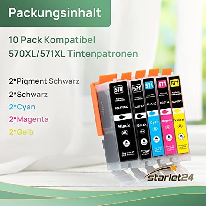 D&C PRINTER CARTRIDGES REPLACES PGI-570 CLI-571 CANON PIXMA MG5750-5753 MG6850-6852 MG7750-7751 TS5050-5055 TS6050-6052 TS8050 TS8051-8051-80 SET OF 10 53 TS944050-9055 - Image 2