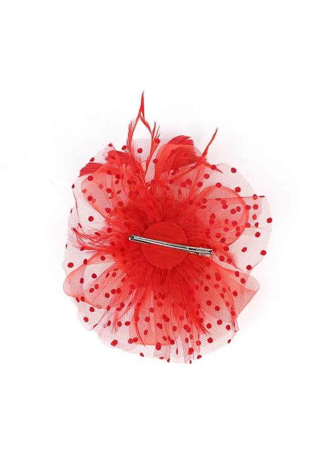 Flower Headware with Mesh and Feather, Fascinator Hats for Women Tea Party/Horse Racing/Festival Dressy（Red） - Image 2