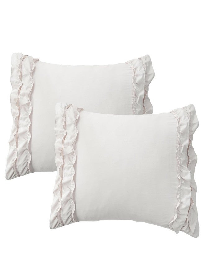 Herside Queen Size Pillowcases Set of 2,Chic Ruffle Pillow Shams,20x30 inches Beige Pillow Covers,French Country Vintage Ruffled Pillowcases 2 Pack,Ultra Soft Washed Microfiber(Beige,Queen) - Image 2
