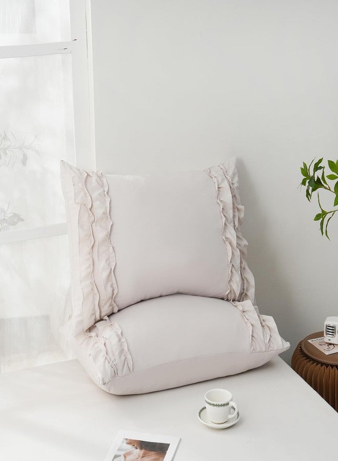 Herside Queen Size Pillowcases Set of 2,Chic Ruffle Pillow Shams,20x30 inches Beige Pillow Covers,French Country Vintage Ruffled Pillowcases 2 Pack,Ultra Soft Washed Microfiber(Beige,Queen) - Image 4