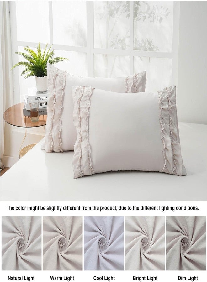Herside Queen Size Pillowcases Set of 2,Chic Ruffle Pillow Shams,20x30 inches Beige Pillow Covers,French Country Vintage Ruffled Pillowcases 2 Pack,Ultra Soft Washed Microfiber(Beige,Queen) - Image 3