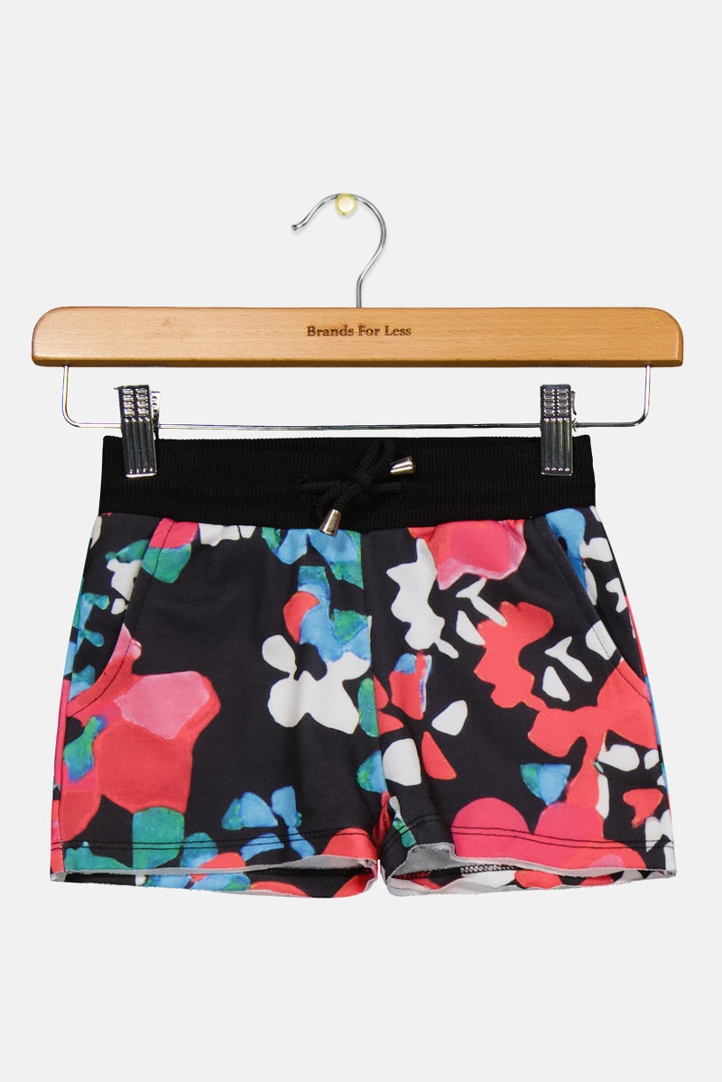 Gaelle Paris Toddlers Girl Floral Print Basic Shorts, Black Combo - Image 1