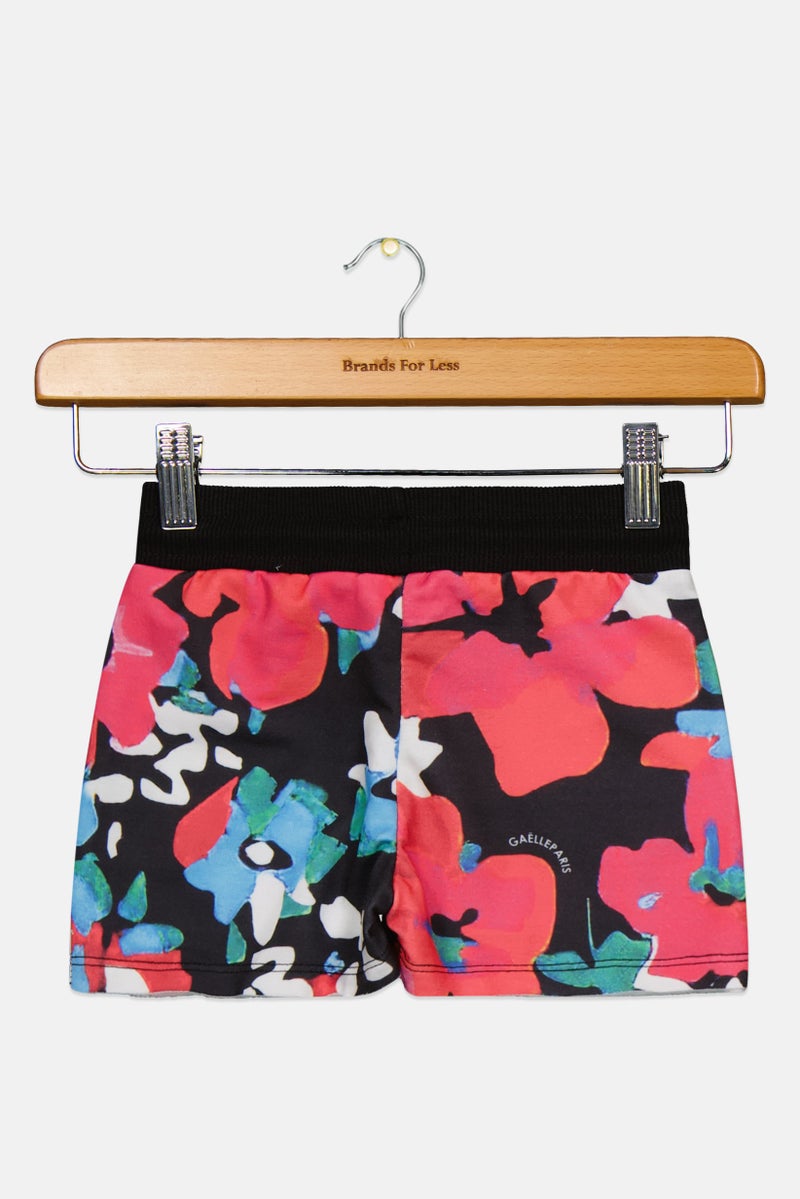 Gaelle Paris Toddlers Girl Floral Print Basic Shorts, Black Combo - Image 2