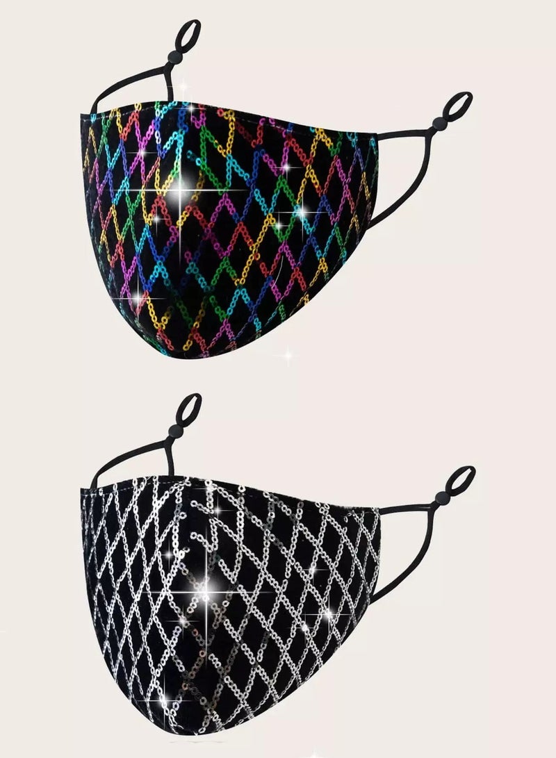 2pcs Sequin Decor Face Covering  - Image 1
