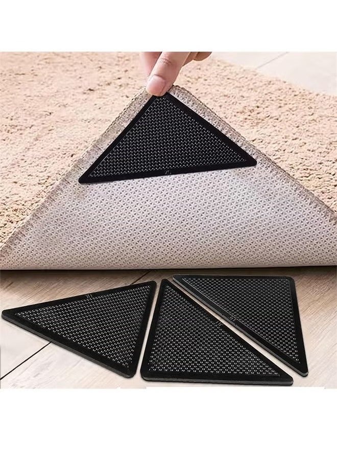 Carpet Stickers (4 Pcs), Anti Slip Rug Holder Reusable Washable Rug Stickers for Area Rugs, Dual Sided Adhesive Rug Stopper Keep Corners Flat (Black)  - Image 1
