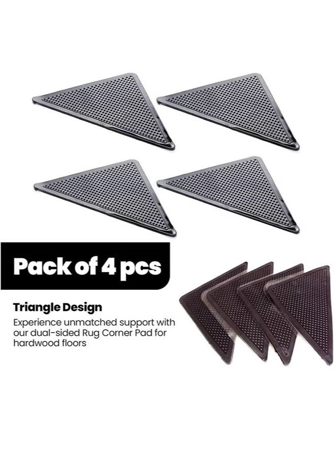 Carpet Stickers (4 Pcs), Anti Slip Rug Holder Reusable Washable Rug Stickers for Area Rugs, Dual Sided Adhesive Rug Stopper Keep Corners Flat (Black)  - Image 2