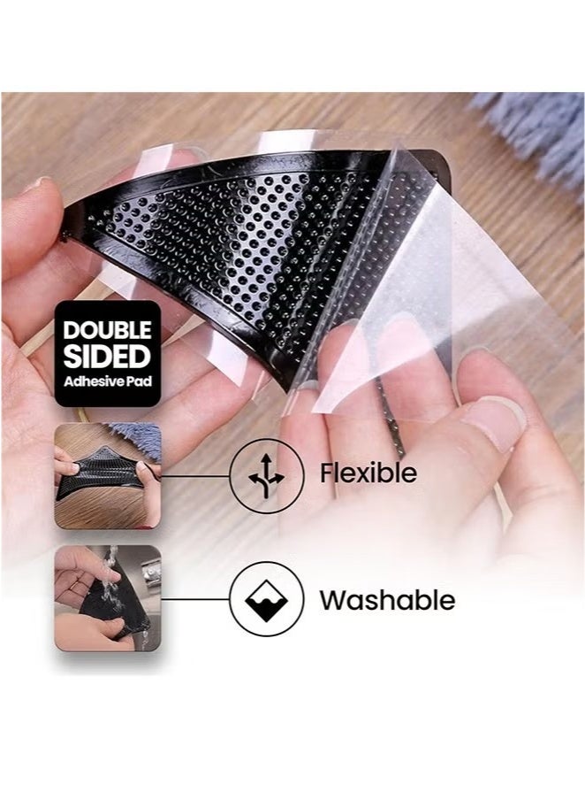 Carpet Stickers (4 Pcs), Anti Slip Rug Holder Reusable Washable Rug Stickers for Area Rugs, Dual Sided Adhesive Rug Stopper Keep Corners Flat (Black)  - Image 4