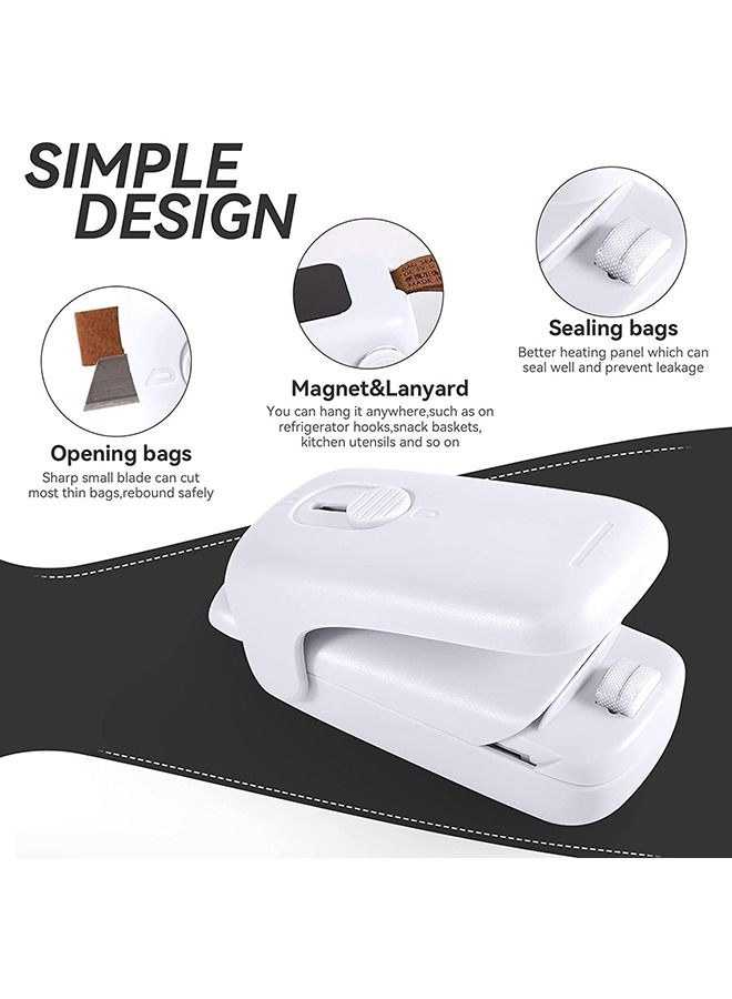 Arabest Mini Bag Sealer, Handheld Thermal Vacuum Sealer, 2 in 1 Heat Sealer and Lanyard Cutter, Portable Bag Resealer for Plastic Bag Food Storage Snack Freshness (White)  - Image 2