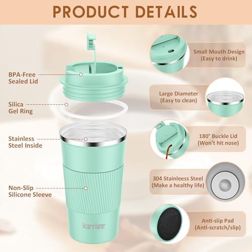 KETIEE 12oz Coffee Mug: Vacuum Insulated Coffee Cup with Leakproof Lid, Travel Coffee Mug Stainless Steel Double Walled Reusable Coffee Cup for Hot and Cold Water Coffee - Image 5