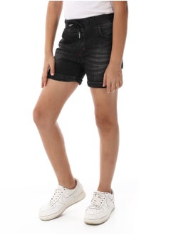 Andora Elastic Waist Boys Cotton Denim Short - Black  - Image 2