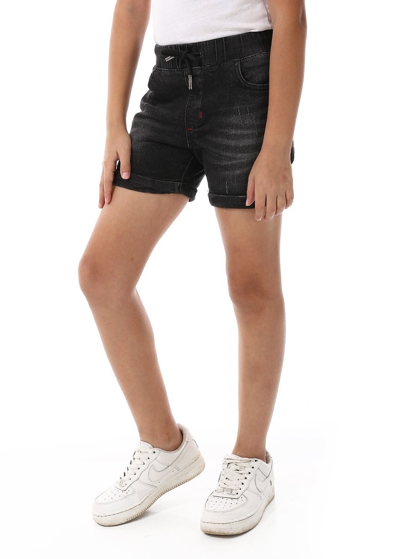 Andora Elastic Waist Boys Cotton Denim Short - Black - Image 2