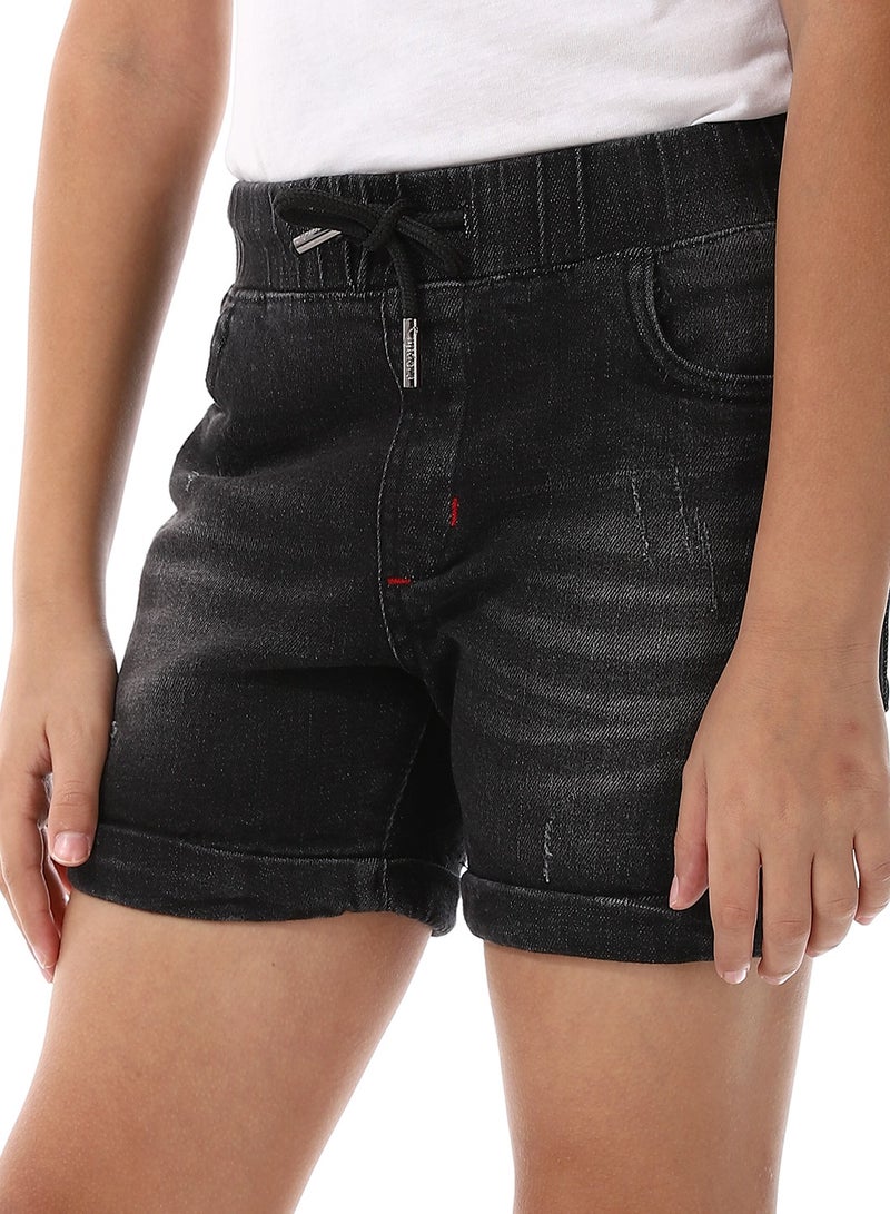 Andora Elastic Waist Boys Cotton Denim Short - Black - Image 4
