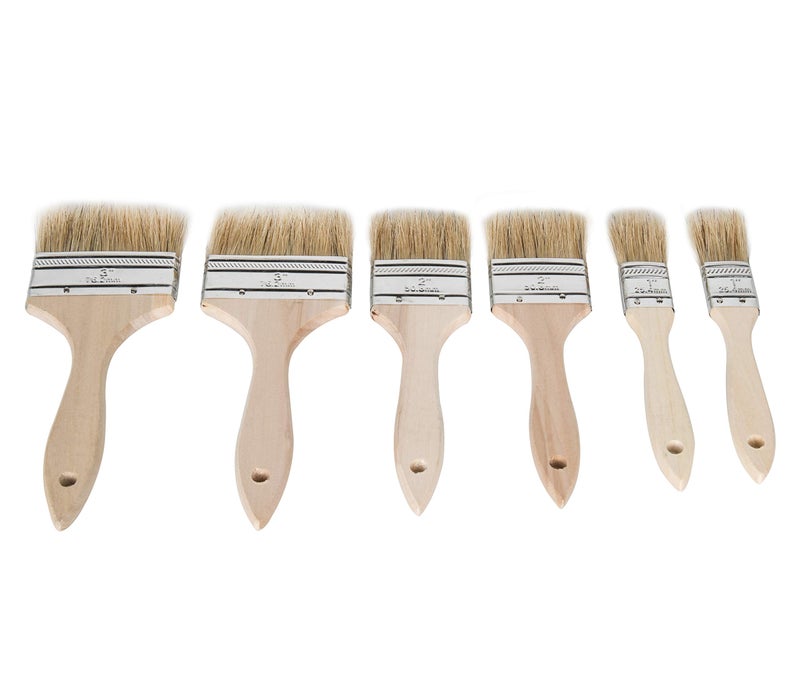 ETERNA 6Pack Household Chip Paint Brush 1inch 2inch 3inch Natural Bristles Wooden Handle Flat Brushes Set for Painting, Glue, Oil, Acrylic, Stain - Image 1