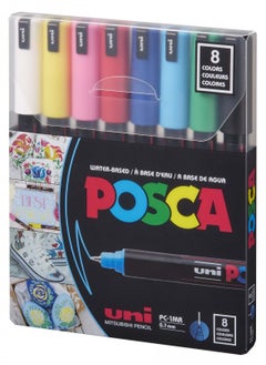 Uni Mitsubishi 8 Colour Set Posca Water-Based Paint Markers Extra Fine 1MR  - Image 1