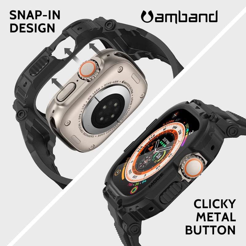 amBand Bands Case Screen Protector Compatible with Apple Watch Ultra 3/2/1 49mm for Men, M1 Sport Series Rugged Cover Strap and 9H Tempered Glass, Military Protective Bumper for iWatch 49 mm Men Black - Image 5