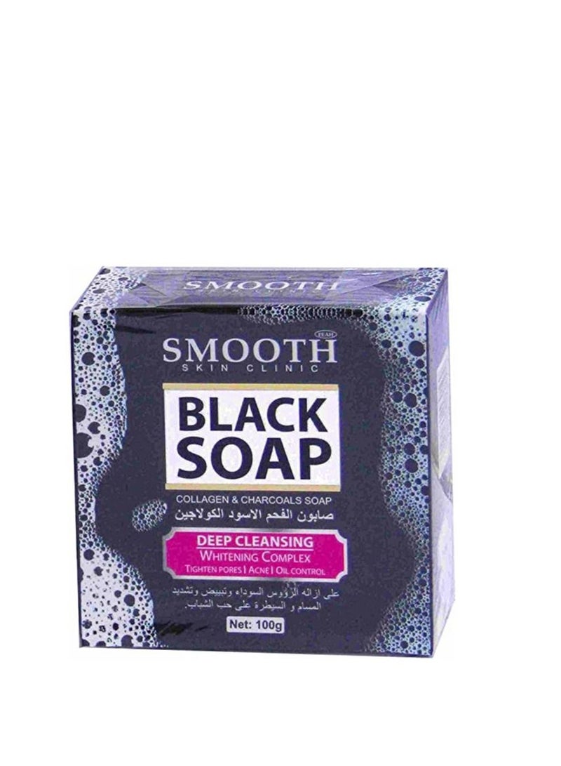 Feah Smooth Skin Clinic Black Soap 100g | Collagen & Charcoal Deep Cleansing Bar | Tightens Pores | Controls Acne & Oil - Image 1