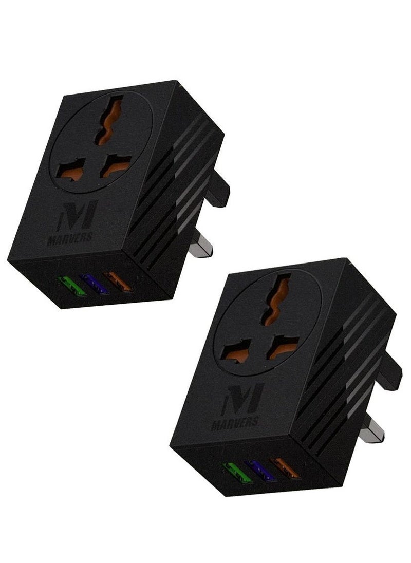 MARVERS Marvers MS TC3112 International Universal Travel Adaptor 3 USB Ports With 6A Quick Charging Black  - Image 1