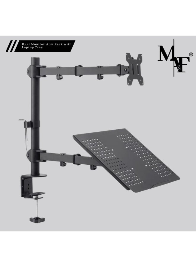 M.A&F's Monitor Arm with Laptop Tray for 13 to 27 Inch Screen & up to 17 inch Notebook, Adjustable Monitor and Laptop Stand, Ergonomic Monitor Arm Desk Mount with Clamp, Grommet Fits VESA 75/100 - Image 1