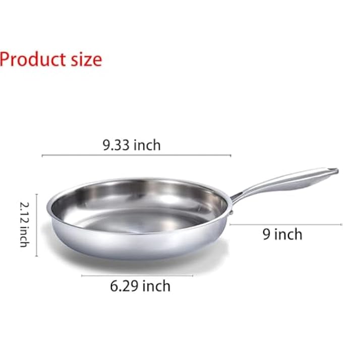 ريحني مقلاة من الفولاذ المقاوم للصدأ، أدوات طهي احترافية بمقبض مريح، آمنة للاستخدام في الفرن، متوافقة مع الحث الحراري، آمنة للاستخدام في غسالة الأطباق، مثالية للقلي والقلي والطهي اليومي - Image 5