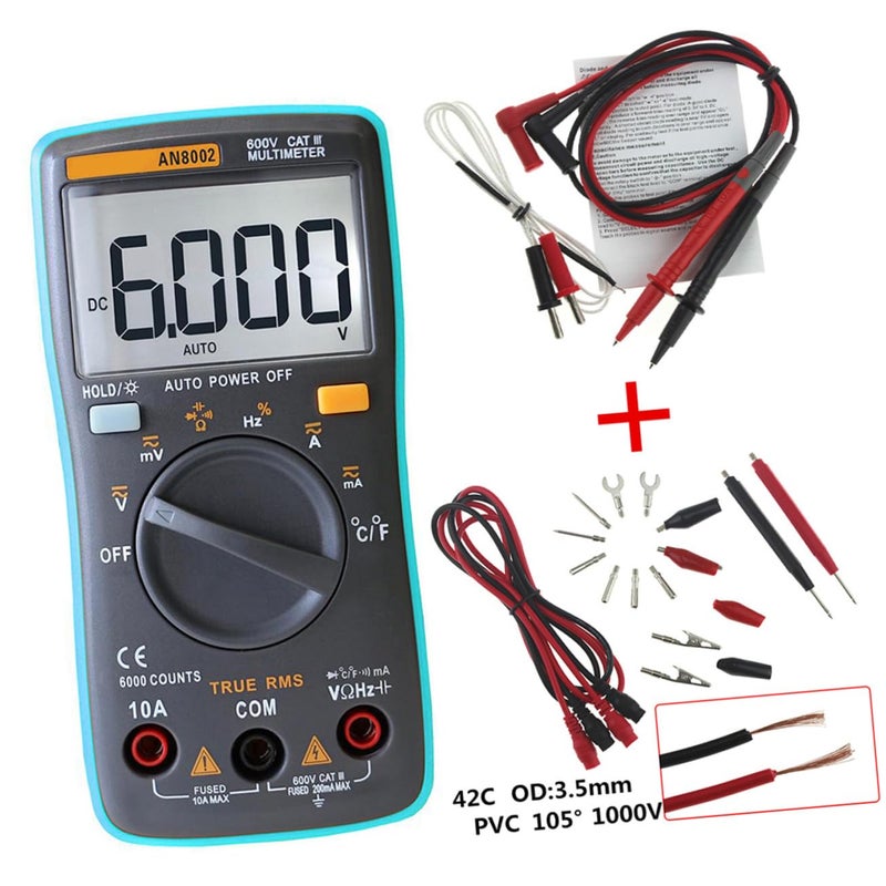 مقياس متعدد رقمي مع إضاءة خلفية لاختبار الجهد المتردد والمستمر والأوم مع مجسات مطاطية عازلة - Image 3