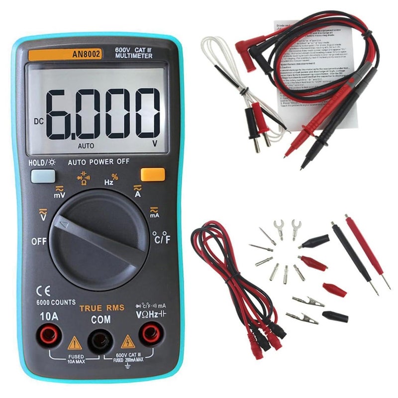 مقياس متعدد رقمي مع إضاءة خلفية لاختبار الجهد المتردد والمستمر والأوم مع مجسات مطاطية عازلة - Image 1