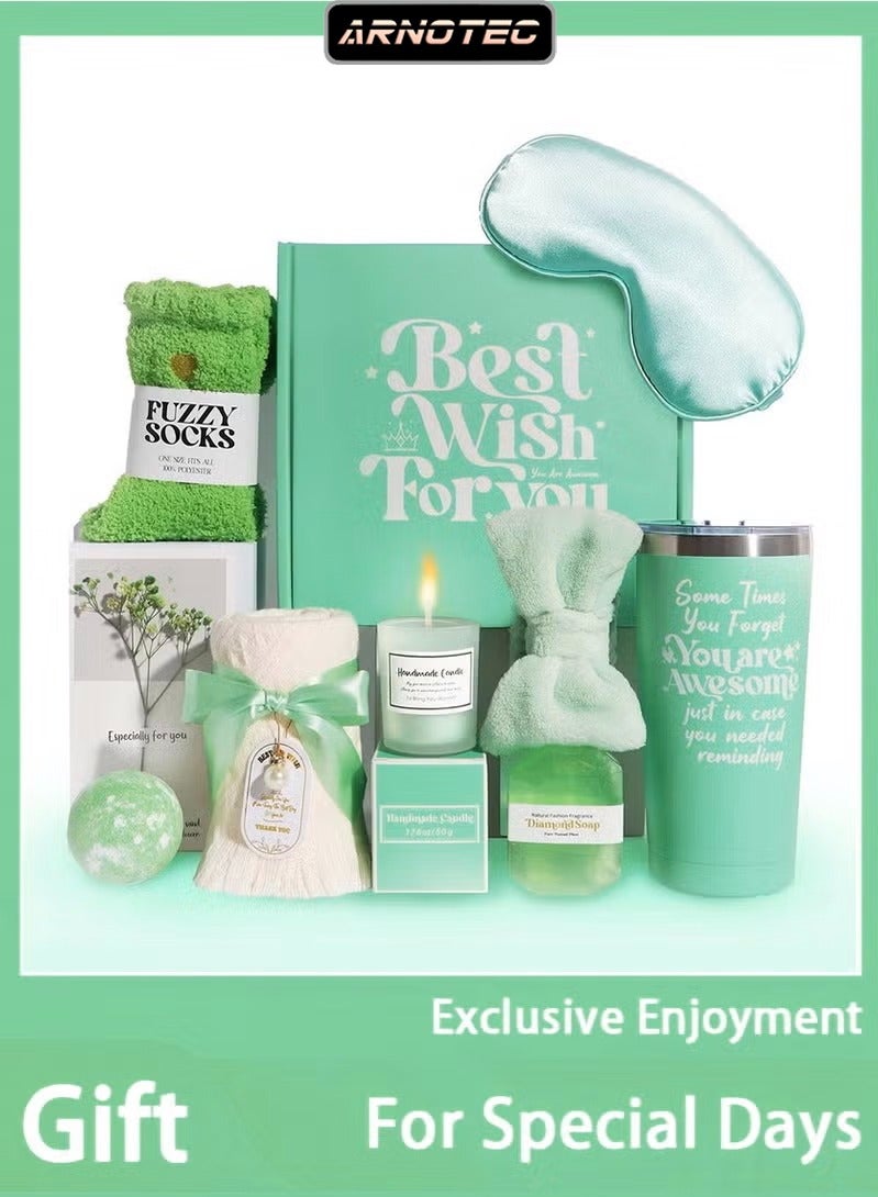 ARNOTEC Women's birthday gift box set, 11-piece surprise gift box, including aromatherapy candles, plush socks, bubble balls, soap, thermos cup, etc., a relaxing care gift for besties/moms/girlfriends/sisters - Image 1