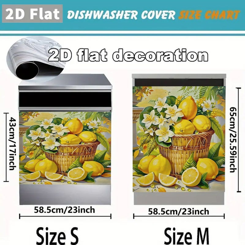 1 Piece 17 Inch by 23 Inch Magnetic Dishwasher and Refrigerator Door Cover Lemon Flower Basket Pattern Scratch Resistant Vinyl Appliance Protector Reusable Kitchen Decor - Image 2