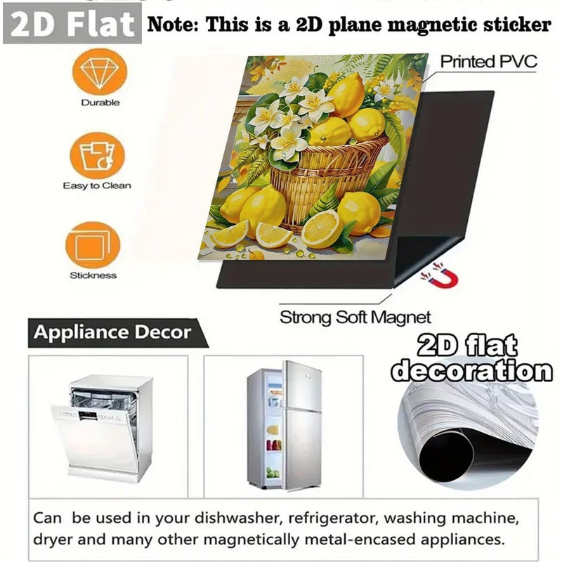 1 Piece 17 Inch by 23 Inch Magnetic Dishwasher and Refrigerator Door Cover Lemon Flower Basket Pattern Scratch Resistant Vinyl Appliance Protector Reusable Kitchen Decor - Image 4