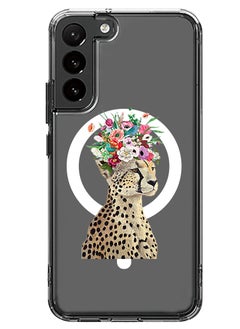 Magnetic Case for Samsung Galaxy S23 6.1-inch Compatible with MagSafe Wireless Charging, Shockproof Phone Bumper Cover Cheetah Flower