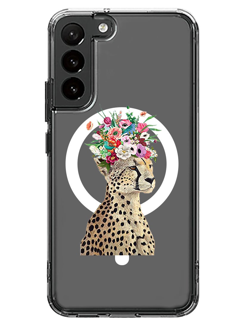 Theodor - Magnetic Case for Samsung Galaxy S23 6.1-inch Compatible with MagSafe Wireless Charging, Shockproof Phone Bumper Cover Cheetah Flower - Image 1
