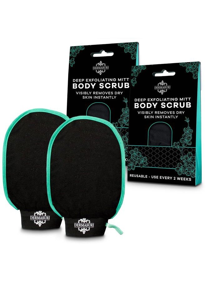 dermasuri - Deep Exfoliating Glove for Shower - Scrubbing Mitt Body Scrubber Gloves Skin Exfoliator & Eliminates Dead Skin - Keratosis Pilaris Scrub Spray Tan Remover - Korean Skincare for Body (2 Pack) - Image 1