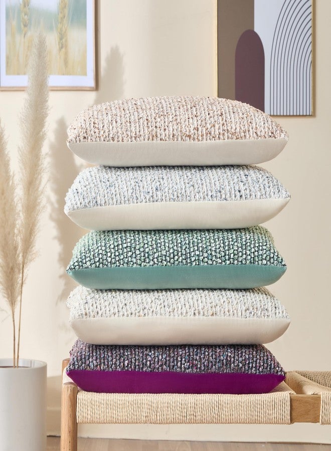 Allorry Decorative Couch Throw Pillow Covers 18x18 Set of 2 Beige Striped Soft Wool Pillow Covers Neutral Textured Boho Cushion Covers for Modern Farmhouse Sofa Bedroom Living Room Decor SY012-A18 - Image 5