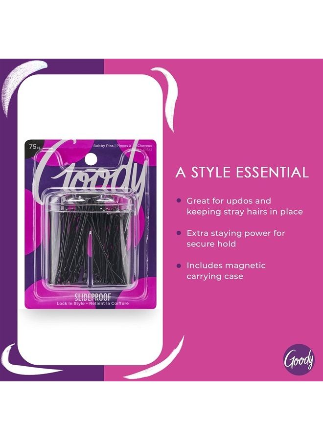Goody علبة دبابيس الشعر جودي مع غطاء مغناطيسي - 75 قطعة، أسود - مقاومة للانزلاق وثابتة في مكانها - مناسبة لجميع أنواع الشعر - ملحقات شعر خالية من الألم للرجال والنساء والأولاد والبنات - راحة طوال اليوم - Image 2
